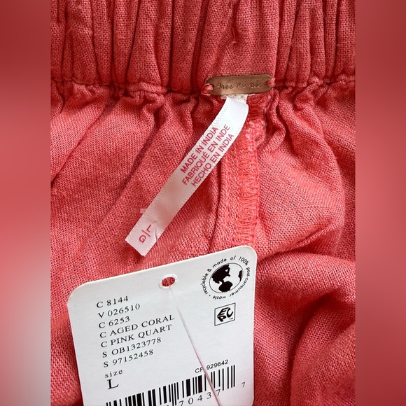 Free People Linen Blend Cargo Pants Coral Pink Quartz Wide Leg Resort NWT - Picture 4 of 4